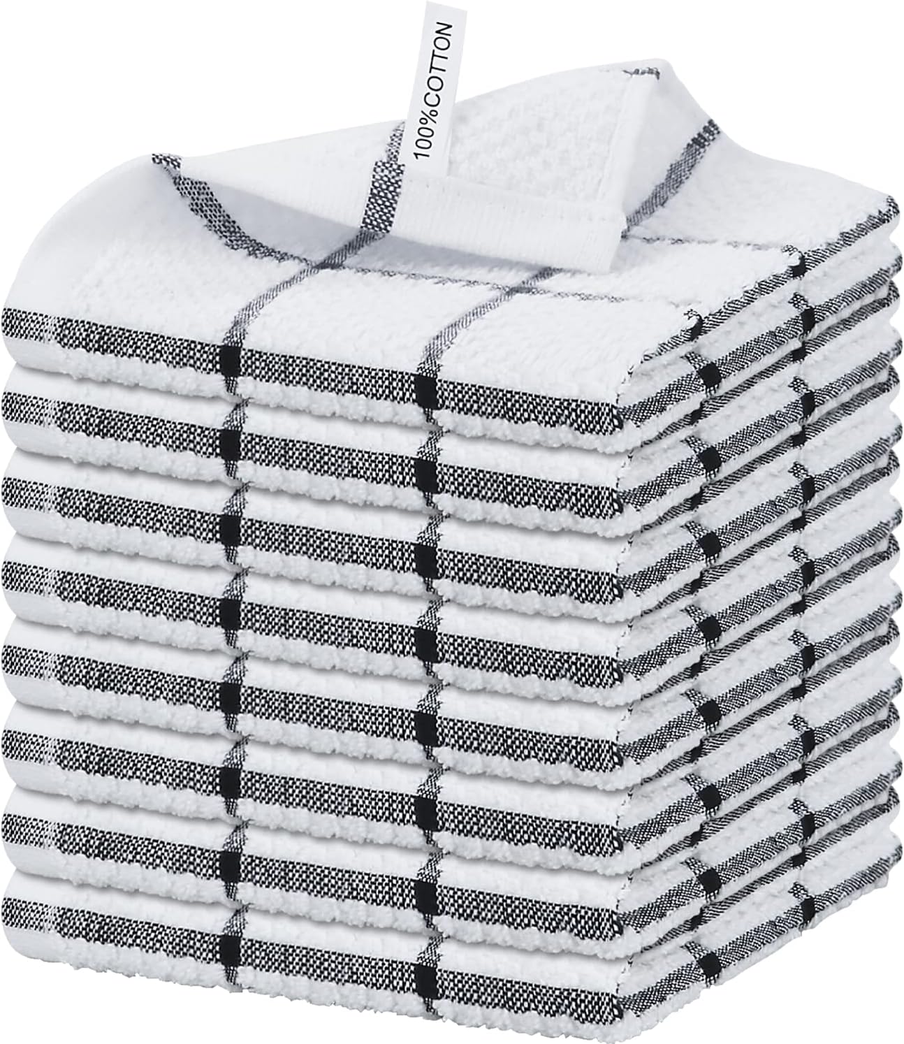 Nialnant 8 Pack Kitchen Dish Rags,100% Cotton Dish Cloths for Washing Dishes,Quick Drying Kitchen Towels,12x12 Inches,Black Plaid[Amazon-developed Certification] Compact by Design