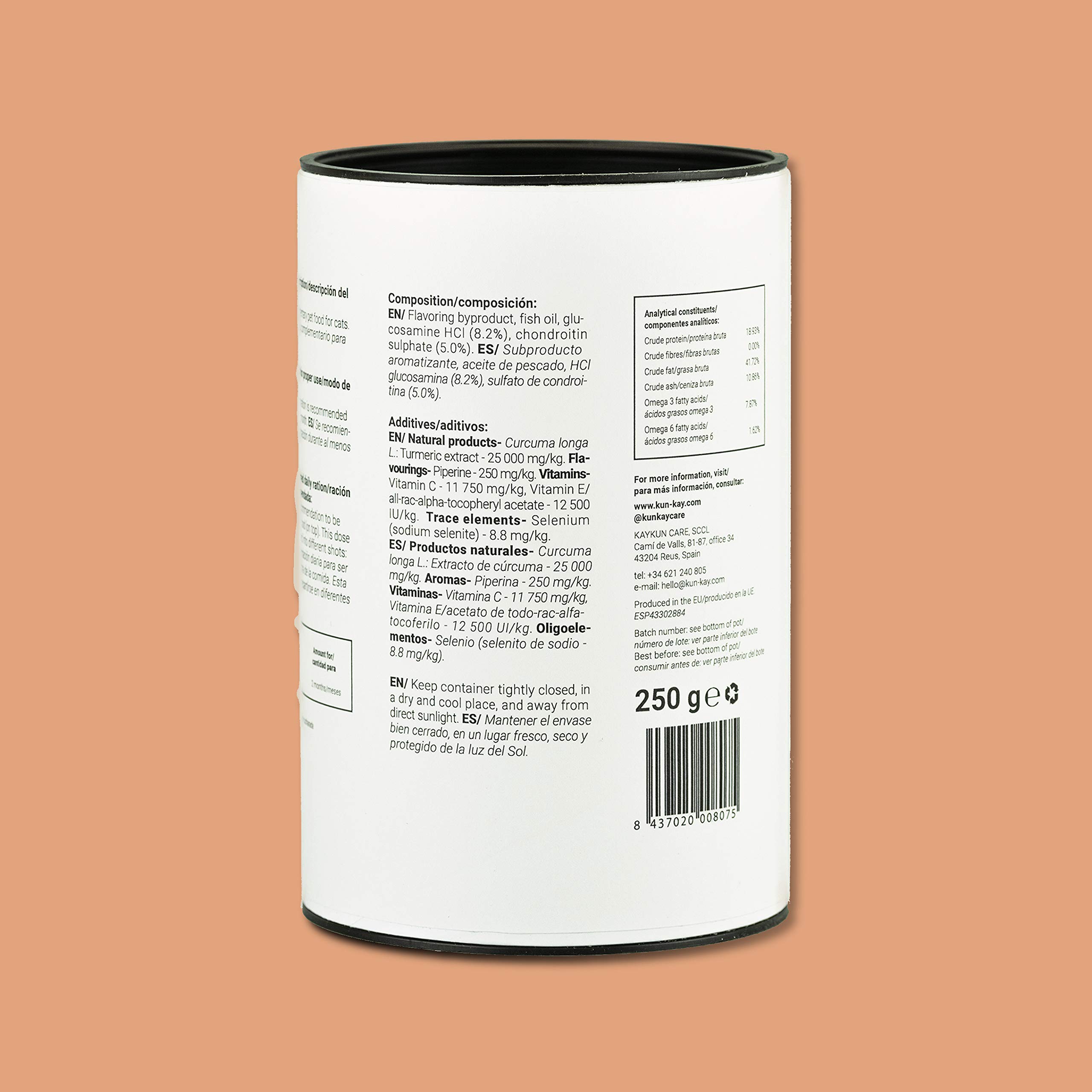 Condroprotector Natural para Gatos en Polvo – Suplemento Articular con Glucosamina, Condroitina y Omega 3 – Alivia Dolor y Mejora Movilidad Felina - 250 g