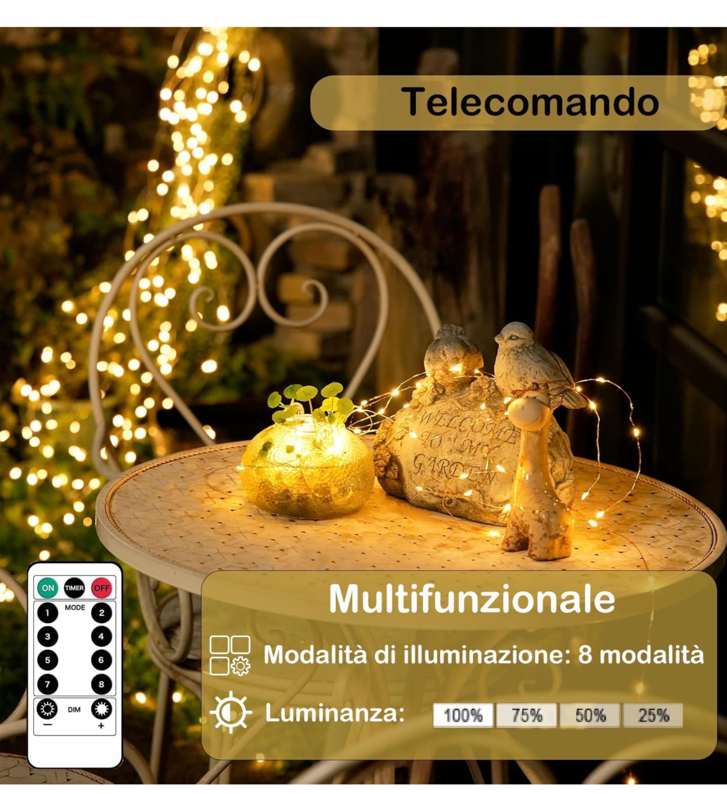 Luci di Natale Da Esterno Ed Interno 50m con 500 LED Bianco Caldo IP44, Luci Albero Di Natale Con Telecomando 8 Modalità, Impermeabili, Catena Luminosa Esterno Decorativa per Albero, Giardino, Feste
