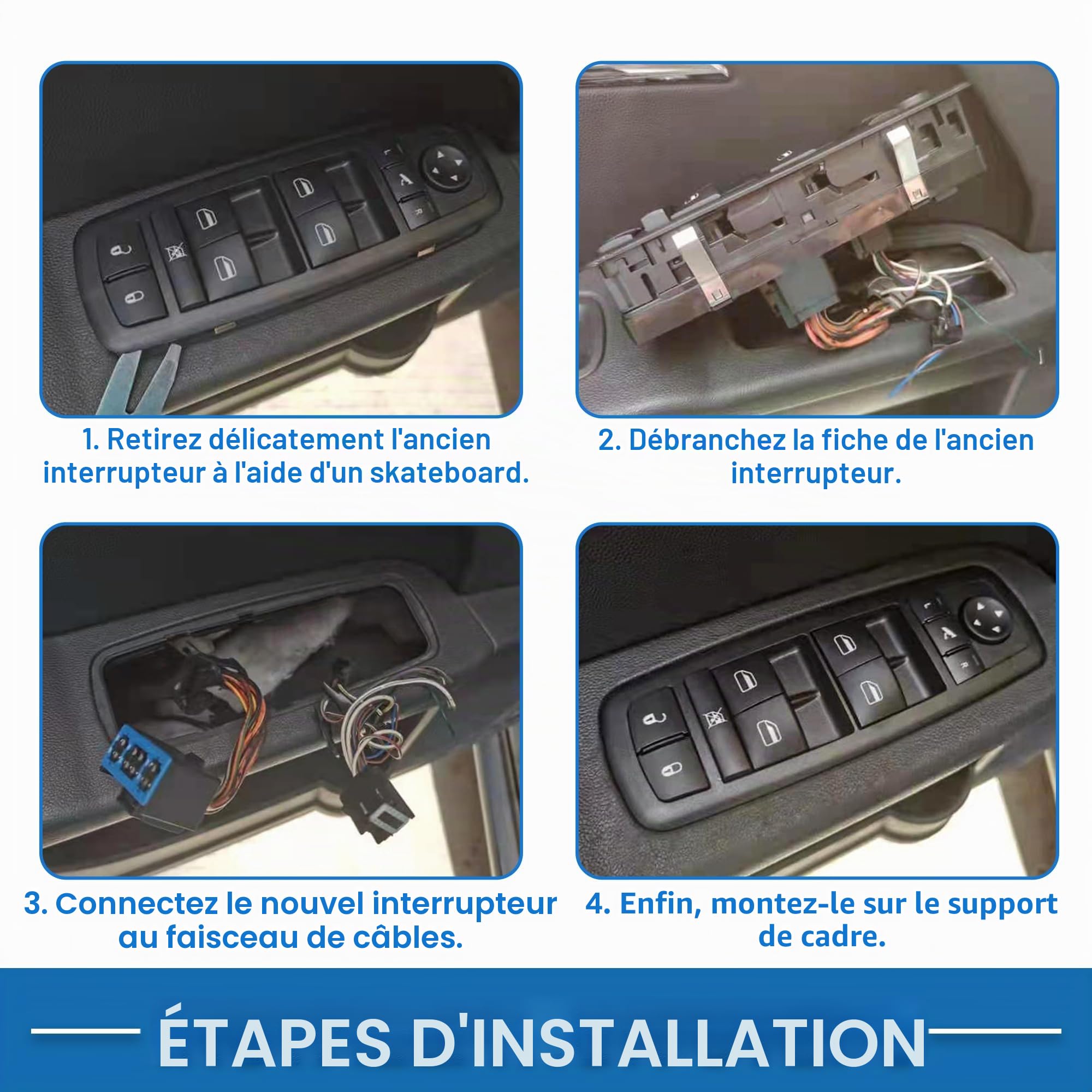 A ABSOPRO Interrupteur De Vitre Électrique Pour Nissan Juke 11-17 1 PC | Noir, Plastique & Métal, Côté Conducteur Avant Gauche, Verrouillage/Déverrouillage Portes Et Commande Vitres, OE 254013DF0B