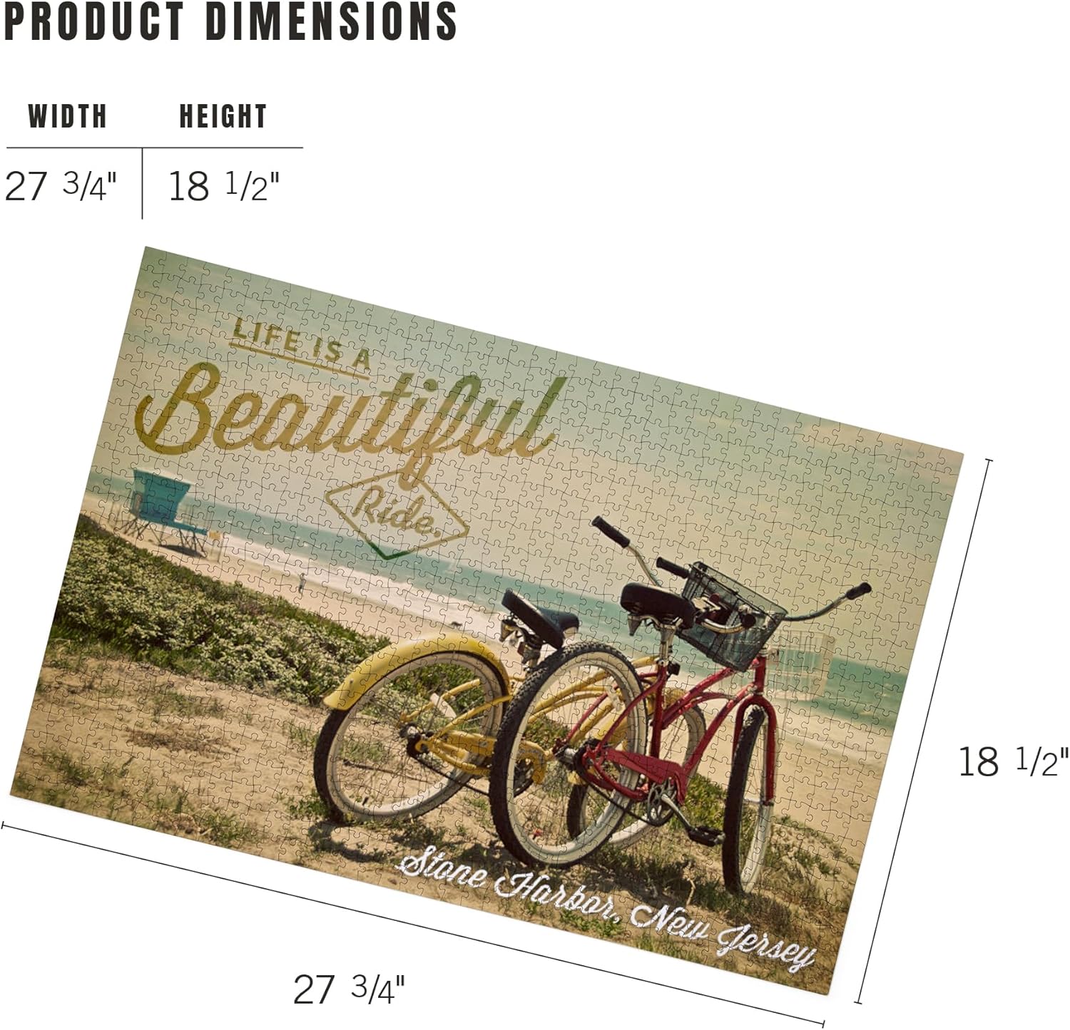 Lantern Press Stone Harbor, New Jersey, Life is a Beautiful Ride, Beach Cruisers 1000 Piece Jigsaw Puzzle for Adults, Made in USA with Reference Poster