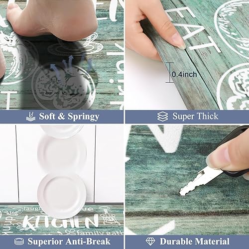 Miniatura 9 de HEBE - Juego de 2 alfombrillas de cocina antifatiga, impermeables, antideslizantes, cómodas, resistentes, de pie, de espuma de PVC, acolchadas, 17 x