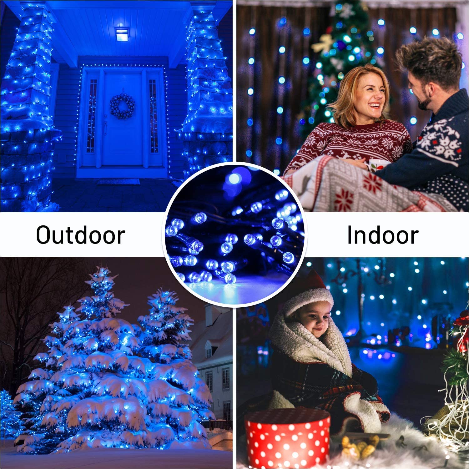 2 paquete mejorado cuerda de luz de Navidad solar, 12M 100LED/USB Outdoor luz cuerda control remoto 8 modos impermeable para árboles valla del patio decoración de la fiesta (Azul)