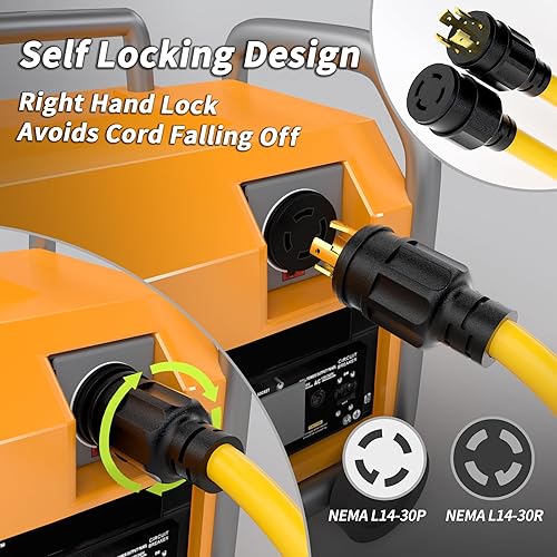 Miniatura 10 de Cable de extensión para generador de 50 pies y 30 amperios, 4 puntas, NEMA L14-30PL14-30R calibre 10 STW 125250 V, cable generador de bloqueo