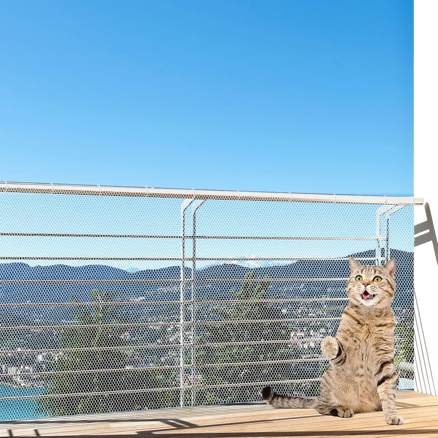 Shappy Balcony Net for Pets 16.5 ft x 2.5 ft Anti Fall Cat Dogs Netting Balcony Mesh Fence Net Screen Protection Crib Mesh for Pets Patios Stairway Clear Stair Banister Guard Apartment(White)