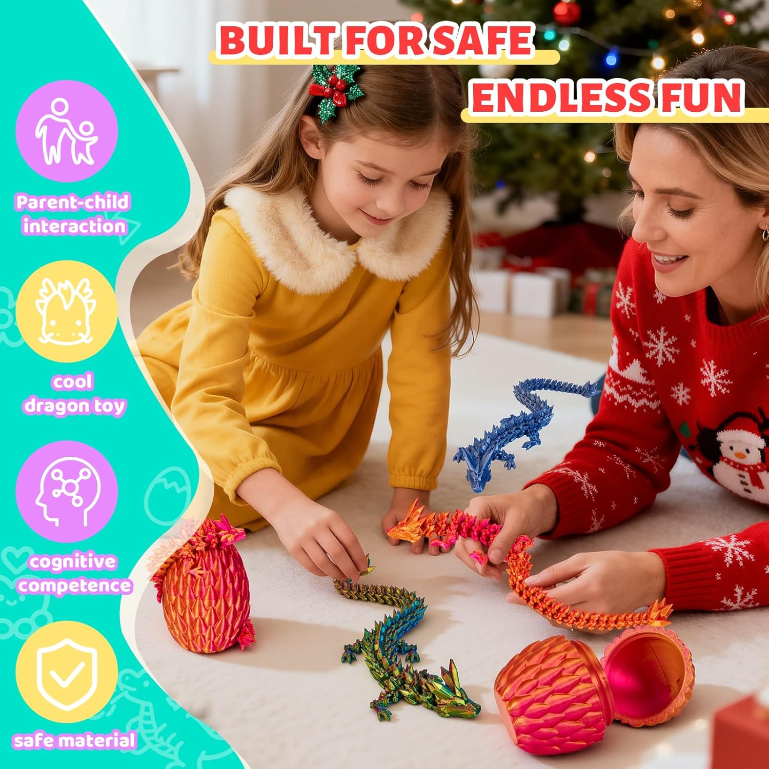 Cessfle 12" Prefilled Easter Eggs with 3D Printed Dragons Inside, 3D Printer Articulated Crystal Fidget Toy,Easter Basket Stuffers for 5-7 4-6 8-12 Year Old Boys Kid Teen Girls Adult
