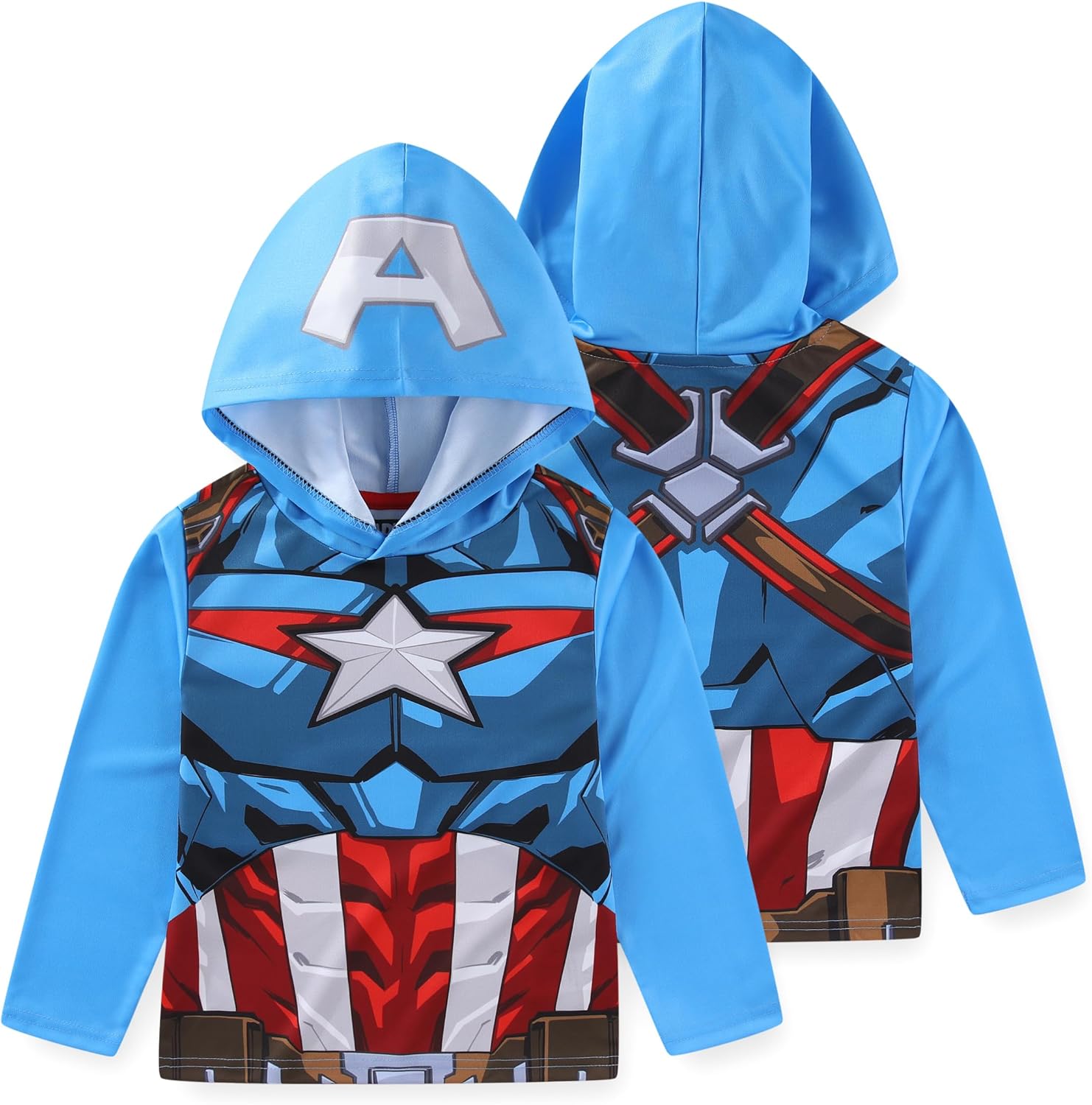 Marvel Avengers Iron Man Captain America Spider-Man Miles Morales Venom Boys Long Sleeve Hooded Shirt for Big Kids