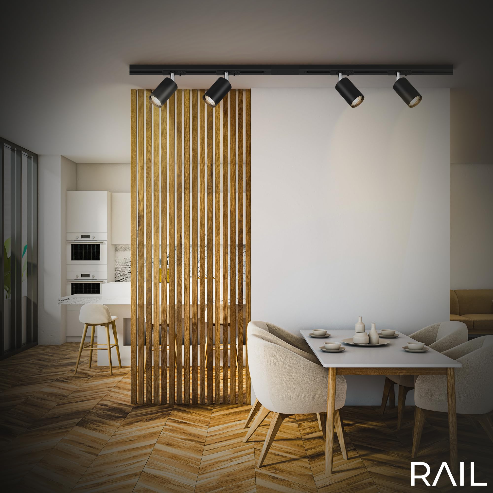 BRILONER - Sistema de rieles, 4x proyectores GU10 orientables, extensible, sistema de iluminación de rieles, riel para proyectores, lámpara de techo, lámpara de techo, proyector, 1,5 m, negro