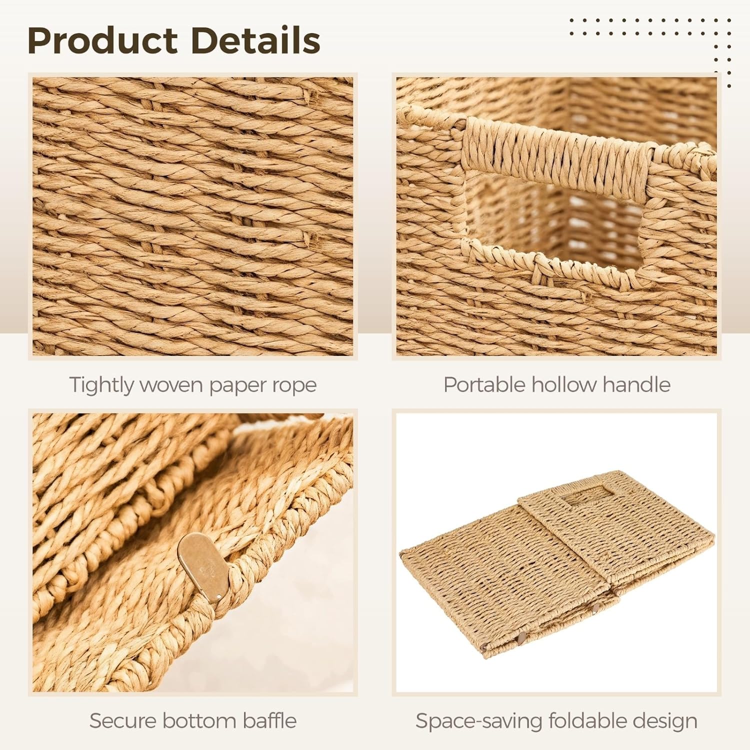 OMISTAR 6 Pcs 8.7 Inch Wicker Storage Cubes Bins - Woven Paper Rope Storage Baskets, Foldable Storage Bins with Handles, Collapsible Square Storage Containers for Shelves, Closets, 8.7×8.7×8.7"