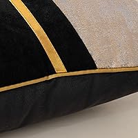Vista 8 de Alerfa 12 x 20 Inch Black Beige Gold Leather Patchwork Velvet & Polyester Cushion Case Luxury Modern Lumbar Throw Pillow Cover Decorative Pillow for
