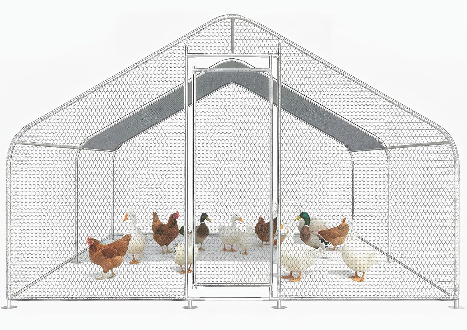 Generic Large Metal Chicken Coop with Run 9.84x13.12x6.56FT Walk-in Chicken Runs with Cover Spire Roof Hen House for Outdoor and Backyard Farm Duck Rabbit Cage Poultry Pen