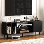 Yusong TV Stand for 55/65 inch TV, Mid Century Modern TV Console Table, Media Entertainment Center with Storage for Living Room Bedroom, Wood TV Cabinet, Oak Black