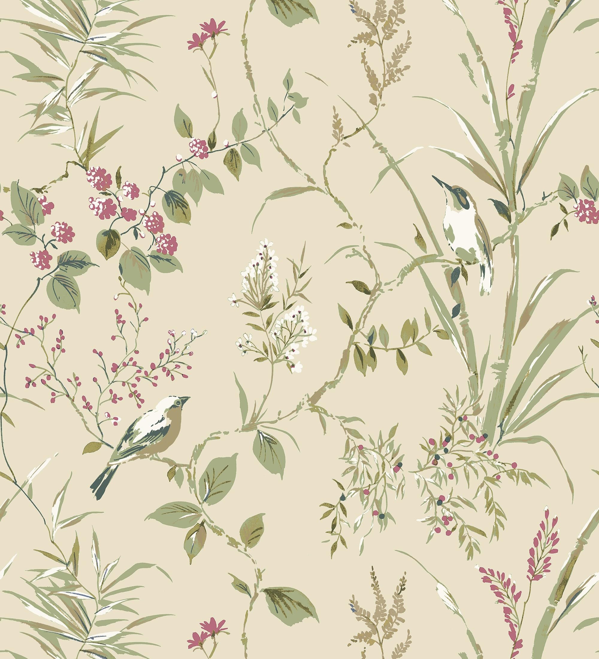 GAULAN 683550 Papier peint à branches et oiseaux romantique sur fond beige toasté pour mur salon chambre couloir jeune salle à mange tête de lit hall - Rouleaux de 10 m x 0,53 m