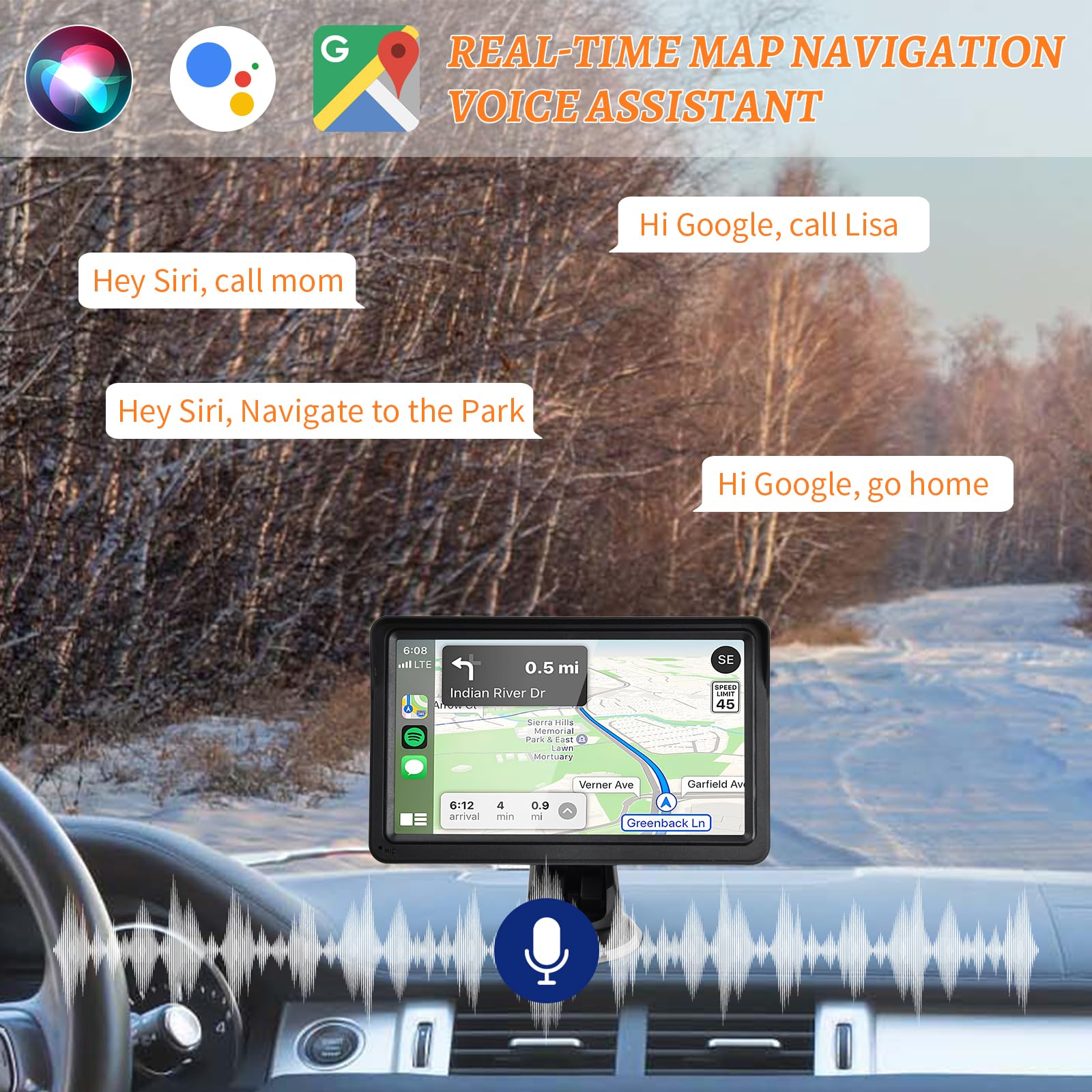 7 Pulgadas Portátil Radio Coche con Pantalla Táctil Bluetooth, Reproductor Carplay Inalámbrico y Android Auto, GPS/AUX/FM