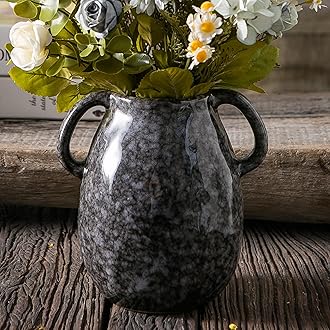 Black Ceramic Vase with 2 Handles