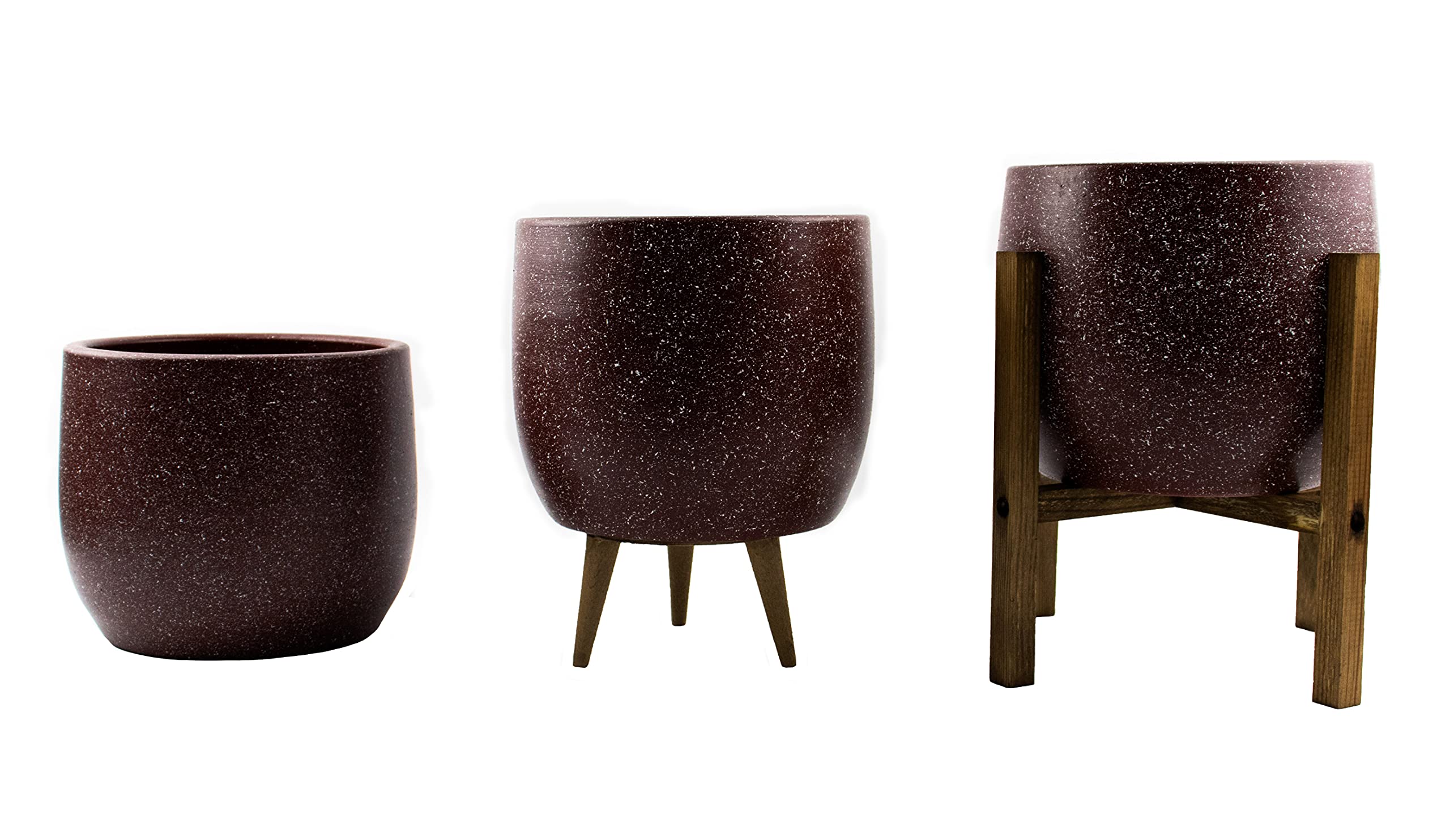 Bitki Tasarımı Ev Dekorasyon Aksesuar Bordo Granit Toprak Saksı Saksılık Salon Çiçeklik Üçlü Set- 19 CM