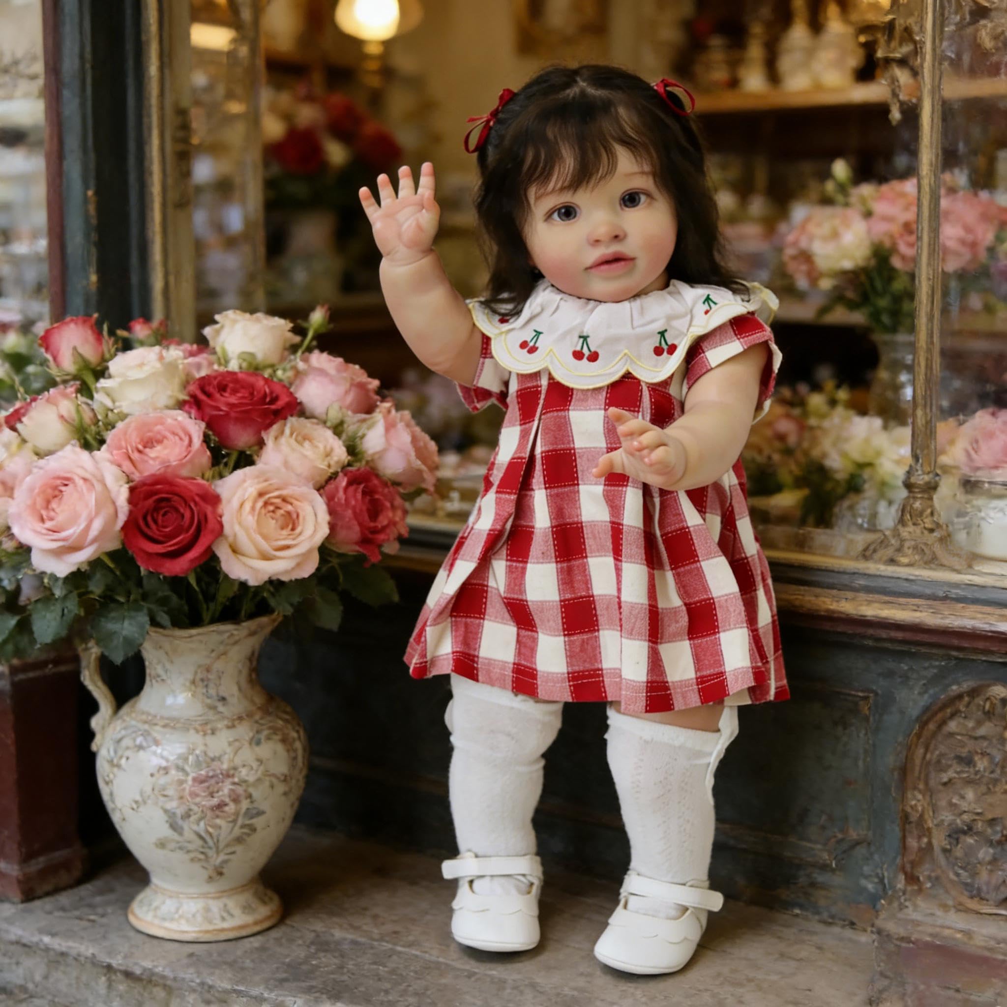 RXDOLL 26 Zoll Realistische Reborn Kleinkind-Puppen Schöne Mädchen Langhaar, Lebensechte Babypuppe mit Weichen Vinyl-Gliedmaßen Stoffkörper, Reborn Puppe für Kinder Geburtstagsgeschenke