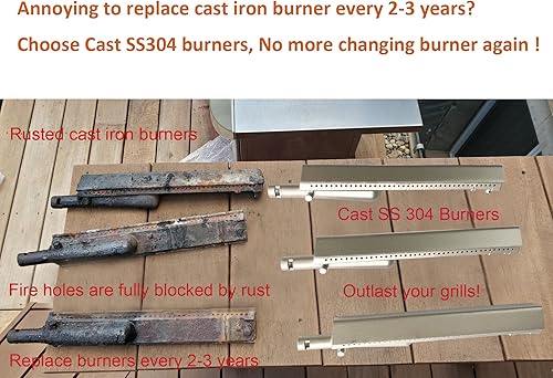 Miniatura 9 de Paquete de 3 quemadores de barbacoa de acero inoxidable fundido de 13 34 pulgadas, piezas de repuesto para parrillas Charbroil, Centro, Front