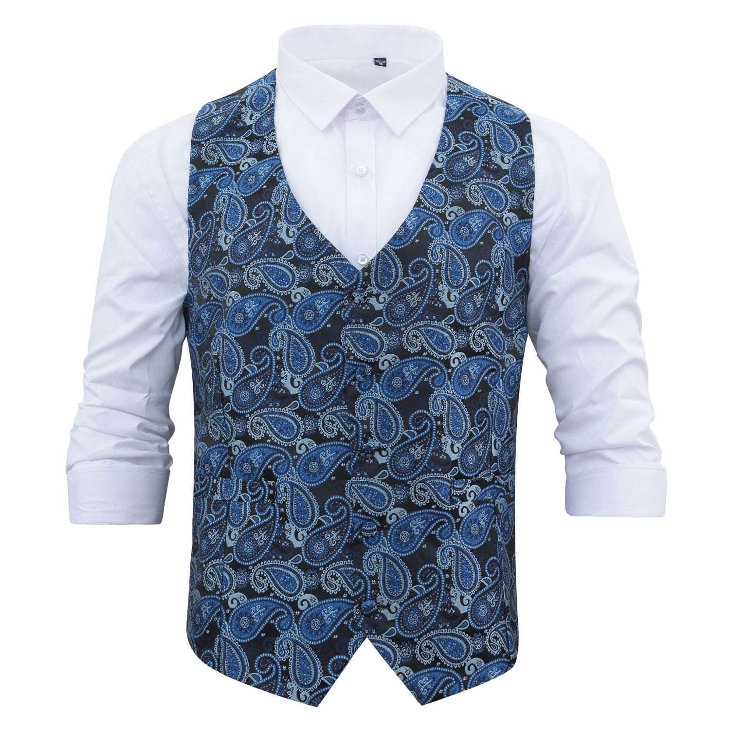 Dqt Men's Blue & Black Paisley Bohemian Floral Wedding Waistcoat – Groom Formal Suit Vest 44" (2Xl)