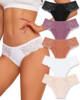 Sexy Underwear for Women Lace Silky Seamless No Show Undies Low Rise High cut Bikini Hipster Cheeky Panties 5 Pack