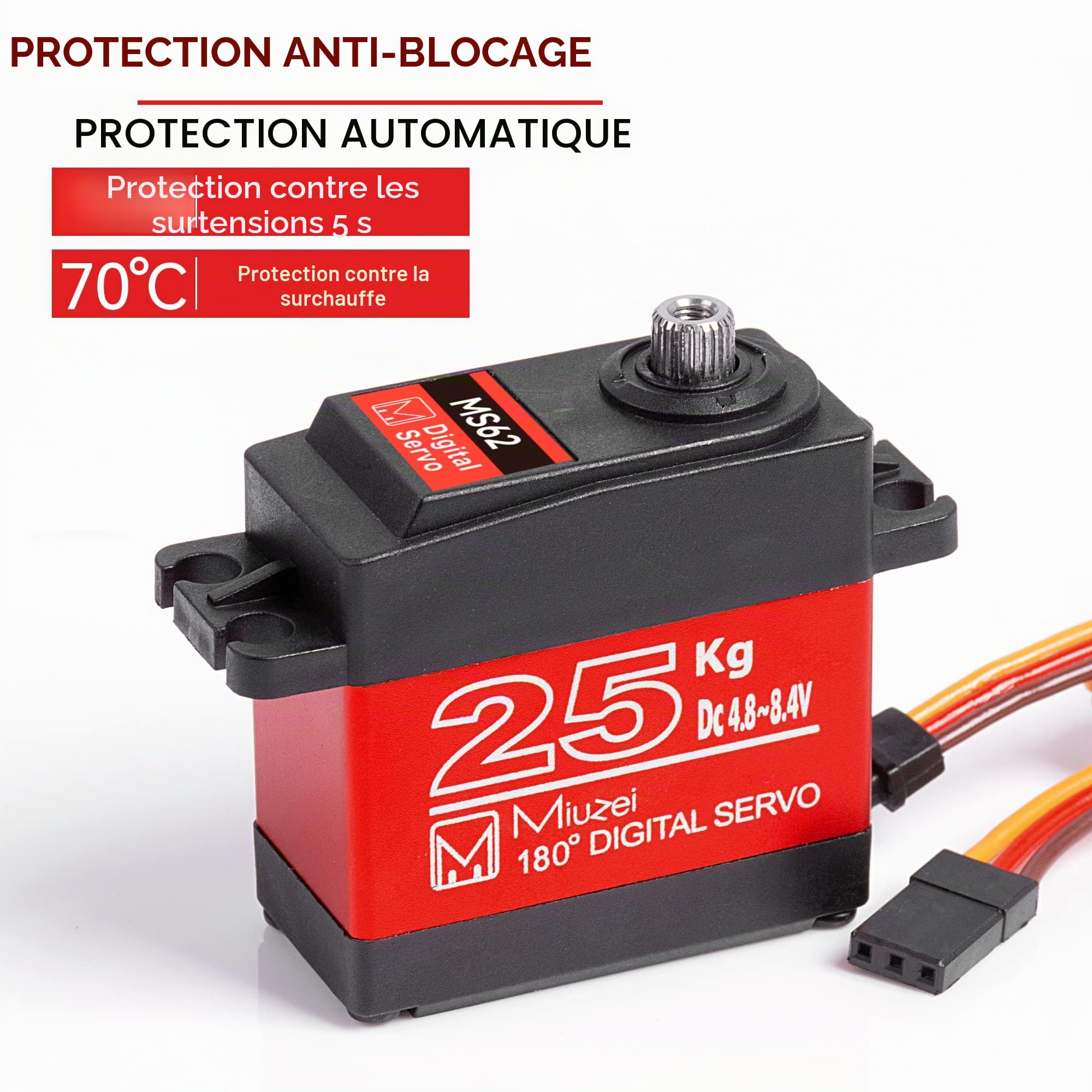 Miuzei Servo Rc 25kg Servomoteur Digital Standard 180 Metal Waterproof Compatible avec Arduino Pour Voiture Rc 1/10 1/8 Bras Robot Modelisme Voilier