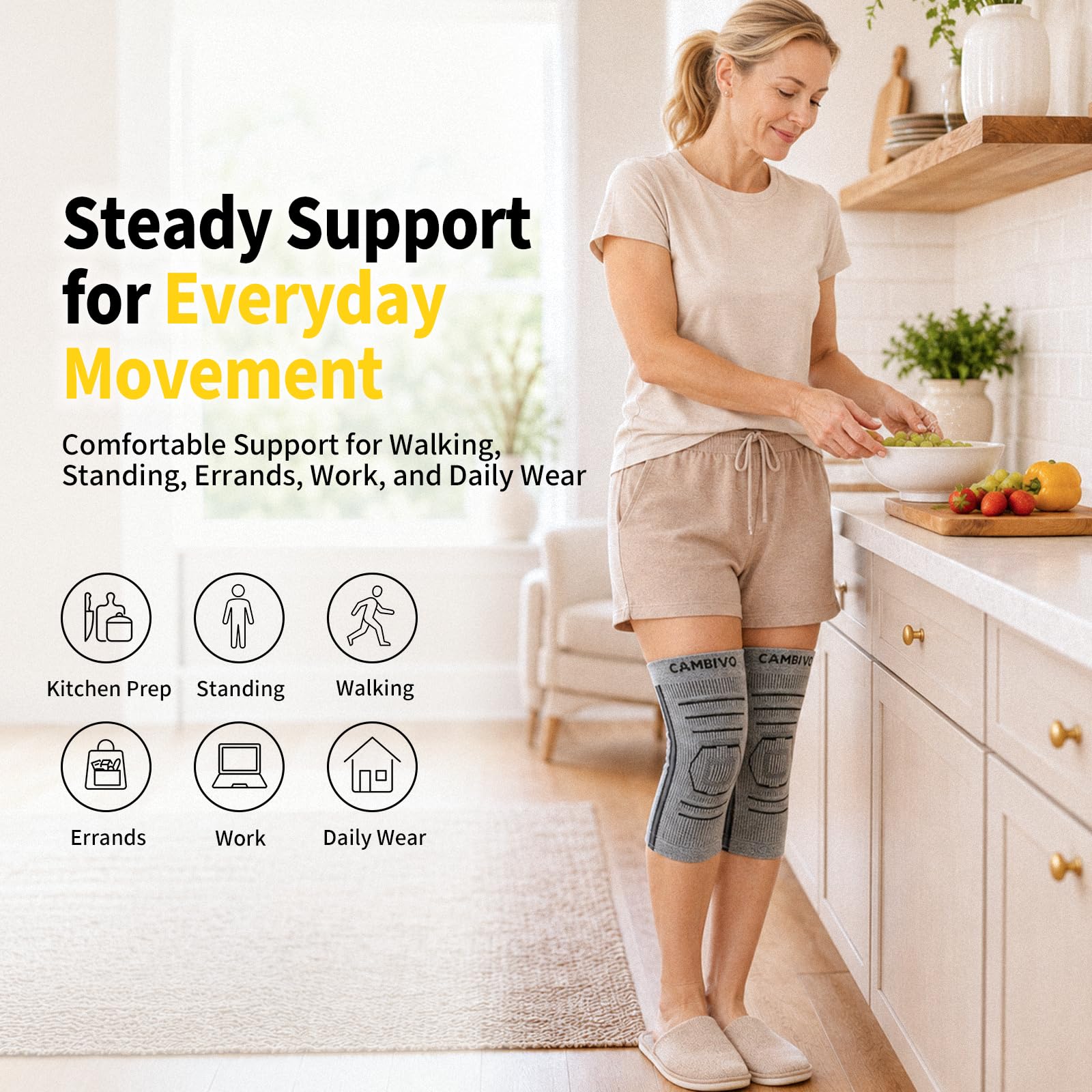 CAMBIVO Kniebandage Männer Damen 2 Stück, Komprimierte Bandage Knie, Knee Support mit Seitenstabilisatoren zur Linderung von Knieschmerzen, Arthrose Knie, Meniskus und Kraftsport