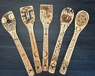 Amazon.com: Witchy Halloween Utensils Laser Engraved 5 Elements Bamboo ...