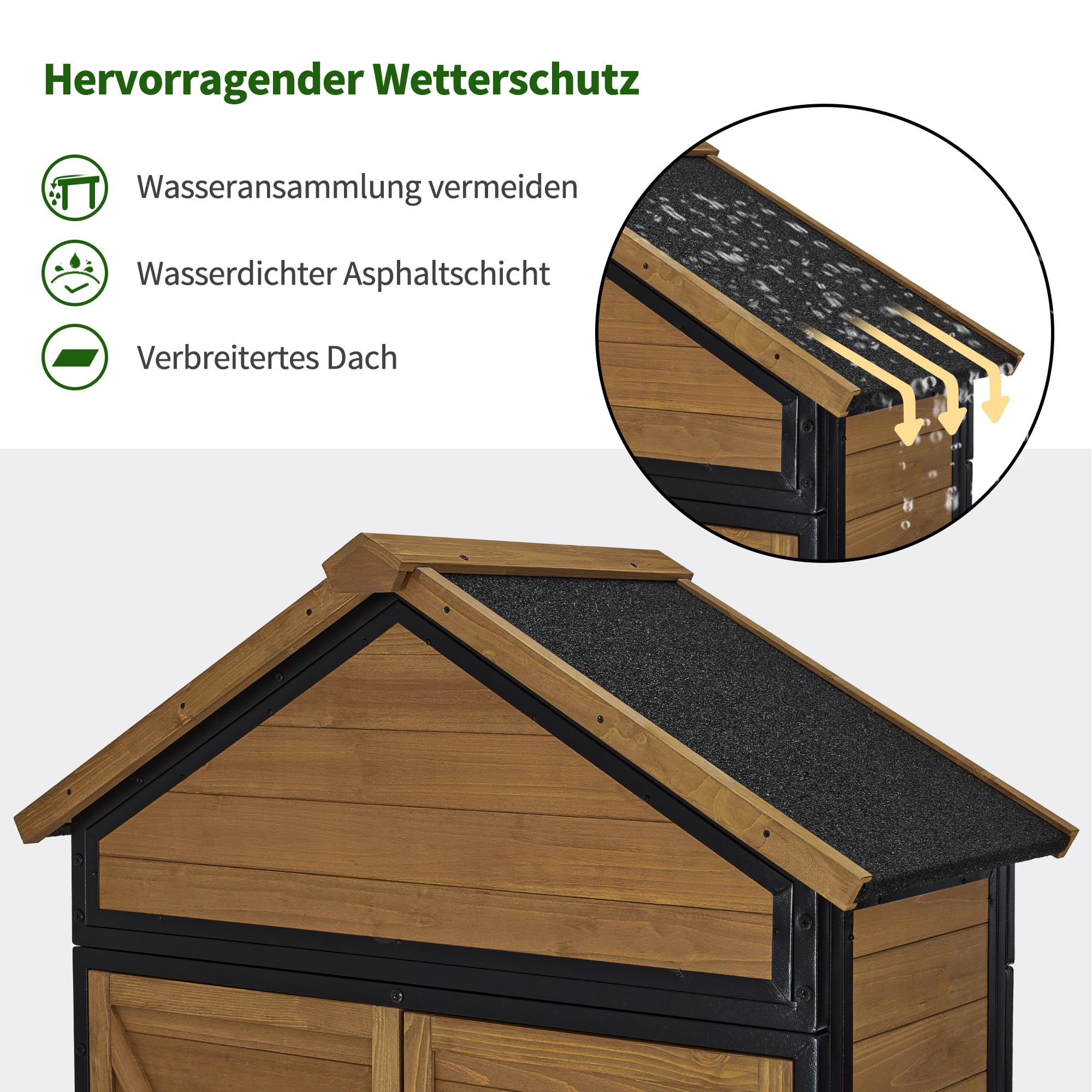 MCombo Armadio da giardino in legno resistente alle intemperie con 2 ripiani mobili 45 x 90 x 165 cm Naturale