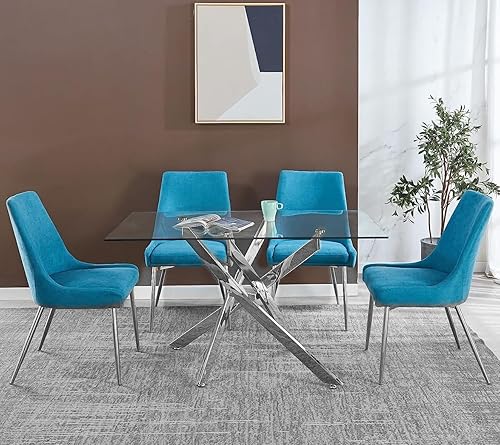 Miniatura 58 de Mesa de comedor redonda de vidrio de 36 pulgadas para 2-4 personas, patas de metal negro resistentes, mesa de cocina redonda de vidrio para