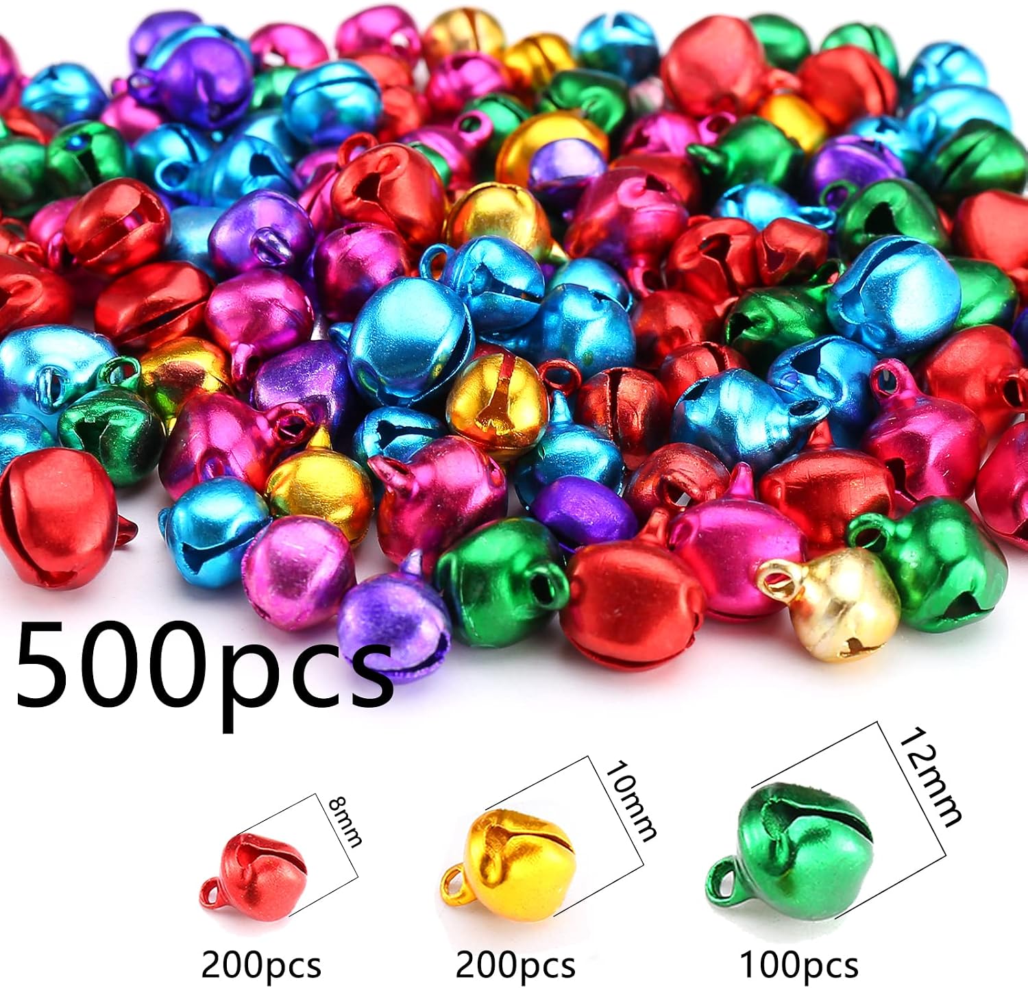 HERZWILD 500pcs Coloured Jingle Craft Bells Ornament,Metal Tiny Bells Gold Silver Red for Jewellery Crafts Gift Wrapping Christmas Party Decoration - Image 3