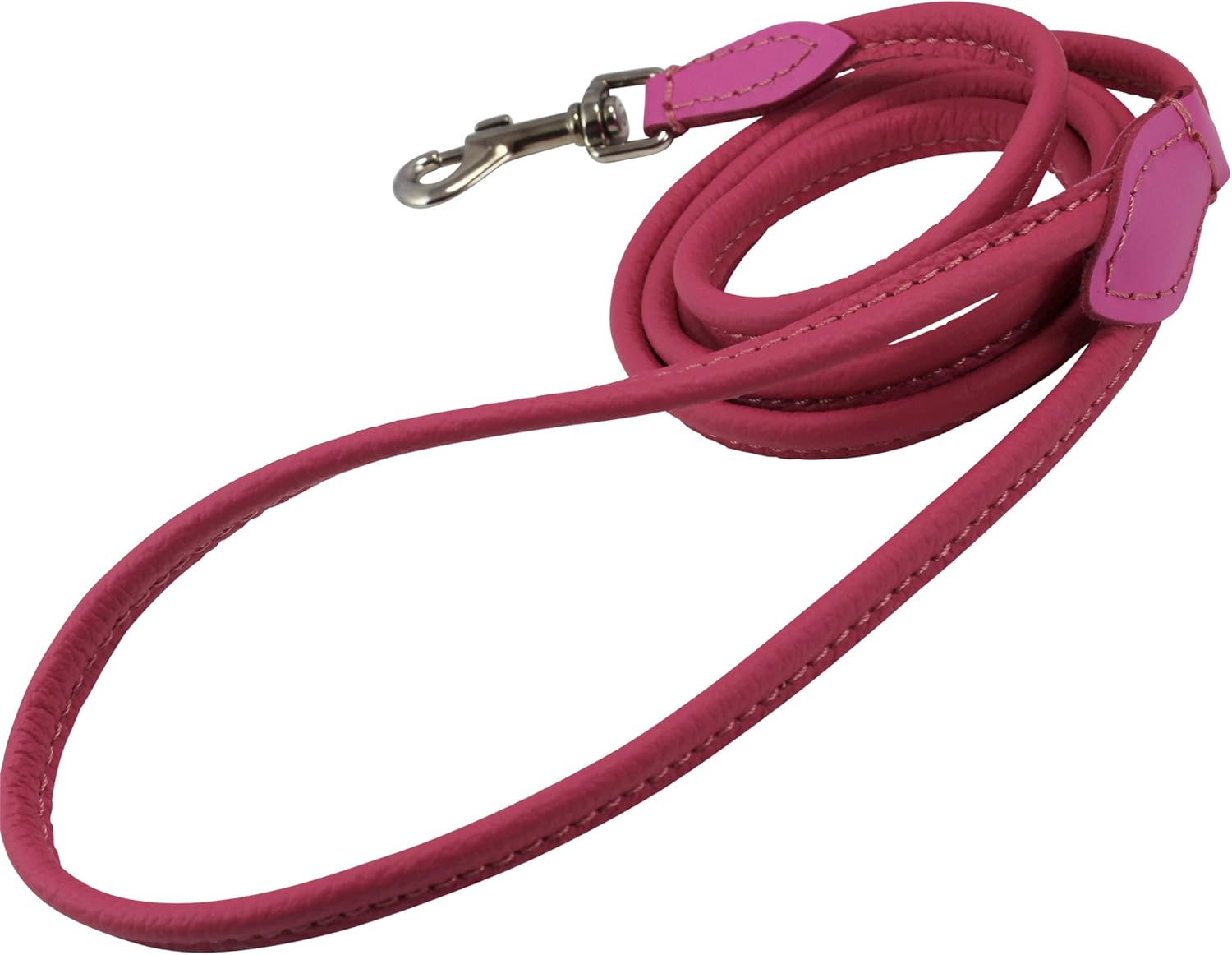 Dogs My Love 4ft Long Round Genuine Rolled Leather Dog Leash Pink (Large: 1/2" (12mm))