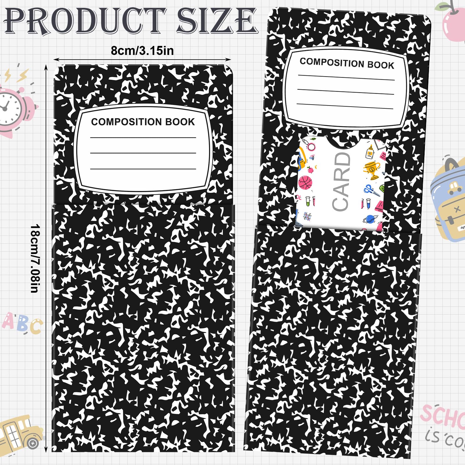 24 Pcs Teacher Gift Card Holder Composition Notebook Coffee Money Sleeves Thank You Teacher Greeting Cards Bulk Notebook Money Holder End of Year Gifts Graduation Party for First Day Back to School