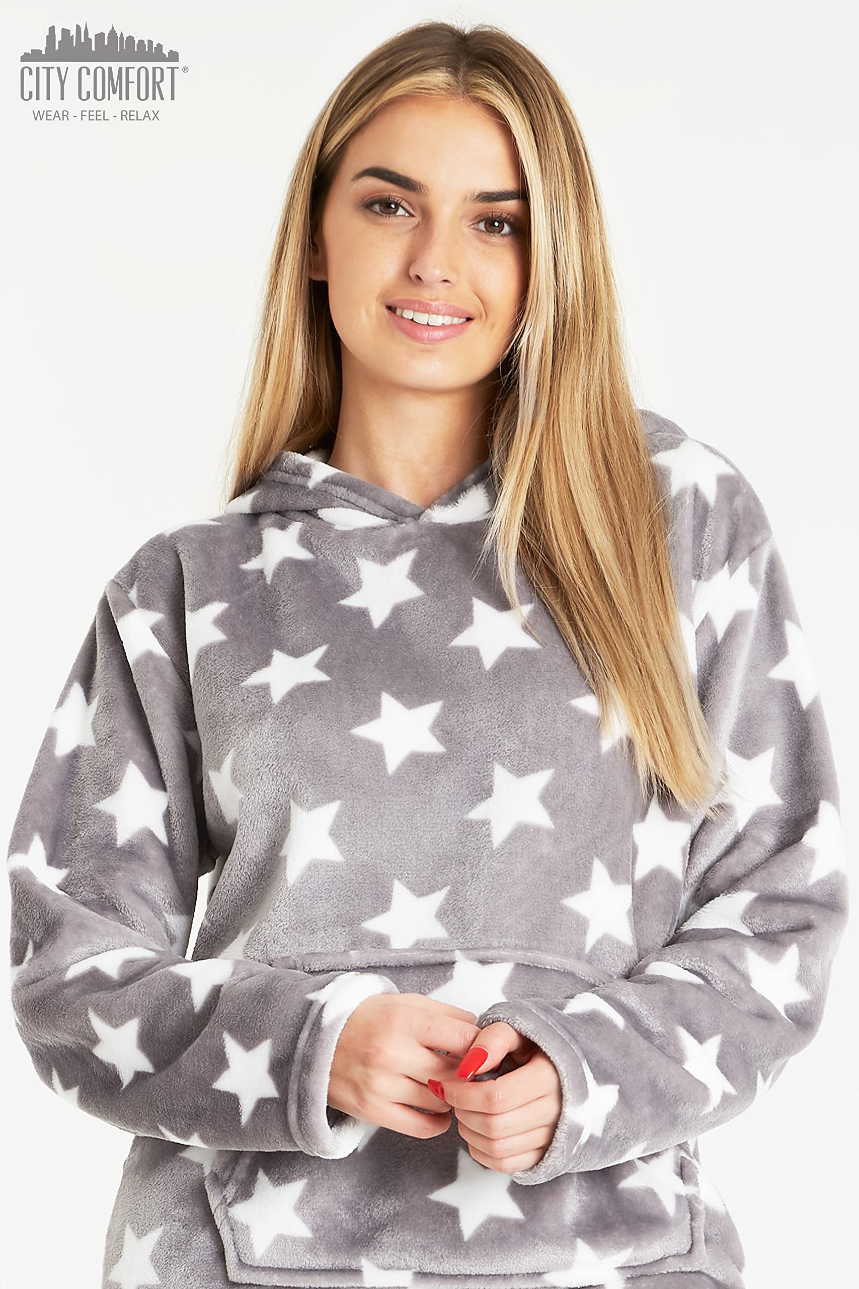 CityComfort Set Pigiama Donna Invernale in Pile, Pigiami con Cappuccio, 2 Pz Abbigliamento da Casa, Regalo Donna Adolescenti