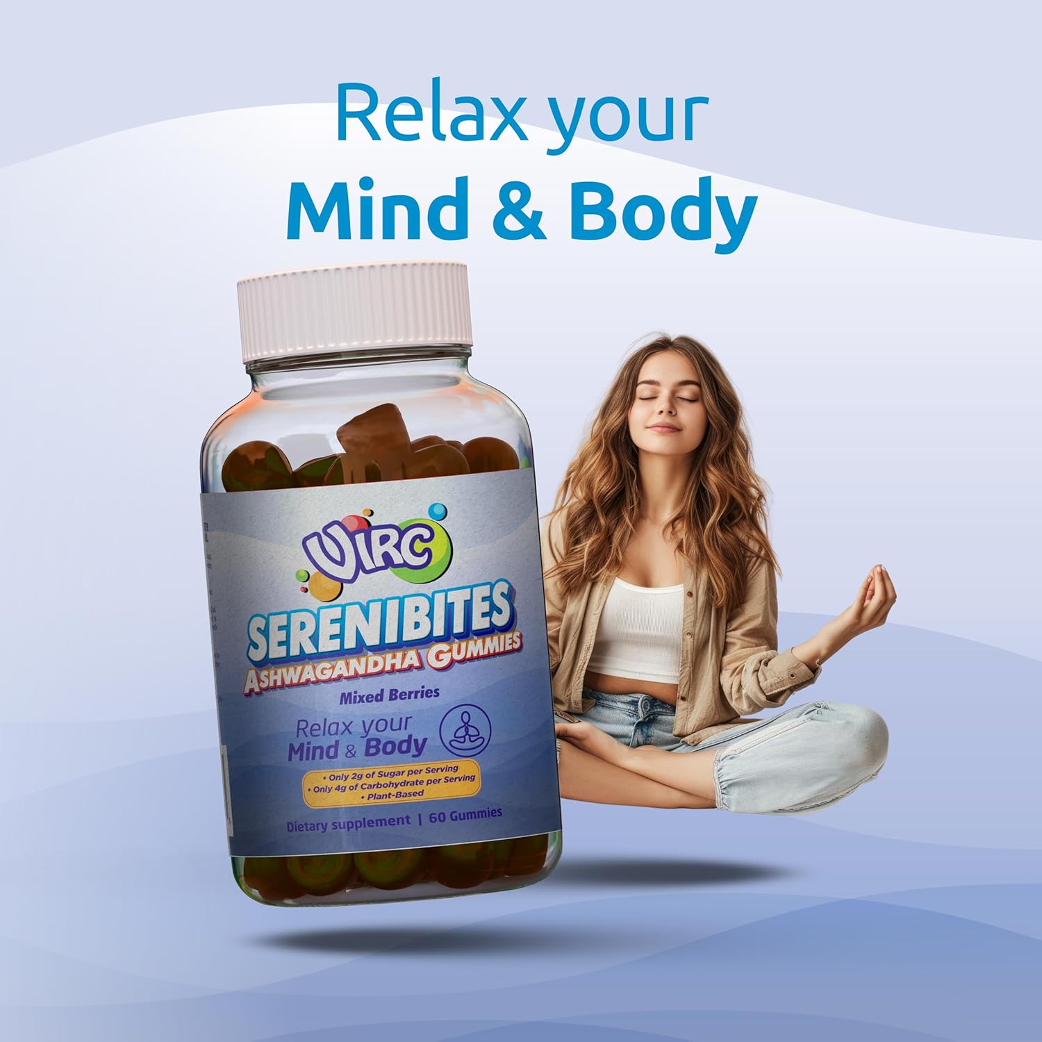 VIRC Ashwagandha Gummies 60 – Plant-Based, Low-Sugar, Mixed Berries Flavor for Daily Energy & Immune Support – Certified Vegan Dietary Supplement – Registered Facility – Non-GMO, Gluten-Nut-Free - Image 2