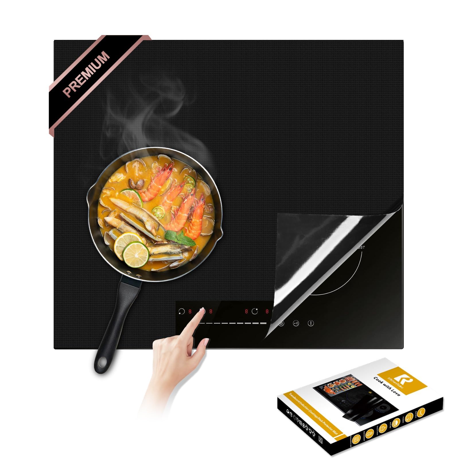 Large New Induction Cooktop Protector Mat 21.2x35.4 in,Silicone Fiberglass Magnetic Stove Scratch Protector, 300°C (572°F) Heat-Resistant, Non-Slip Pads Prevents Pot Sliding &amp; Scratches