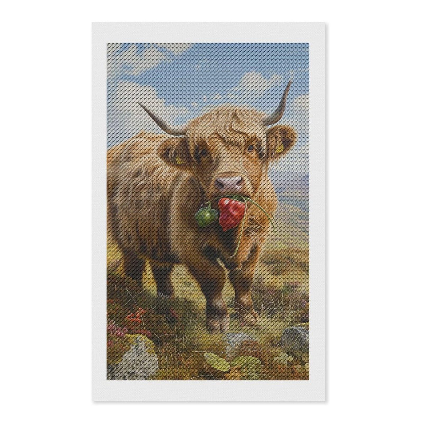 Junmoney Highland Cow Pepper Land DIY Diamond Art Canvas Kit 12"x20", Relaxing DIY, Sparkling Crystal Beads, Vintage Style Decor, Holiday Gift Idea