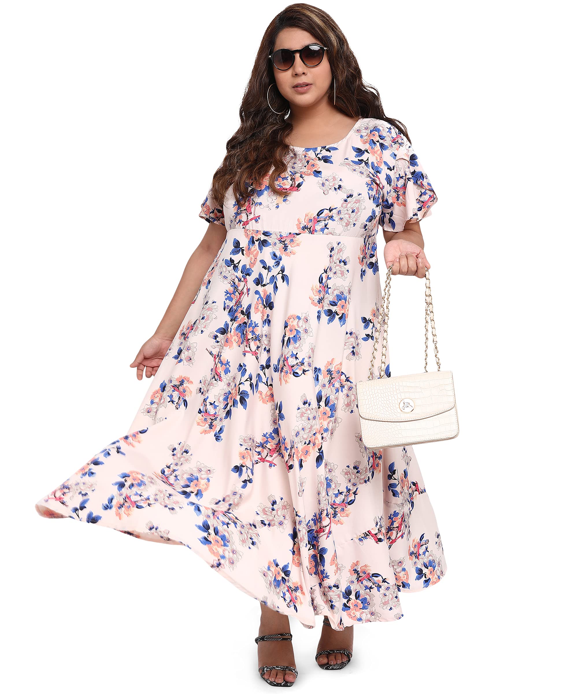 Oomph Women's Western & Fusion Wear Crepe A-Line Maxi Plus Size Dress - Daisy White - Od238_7Xl