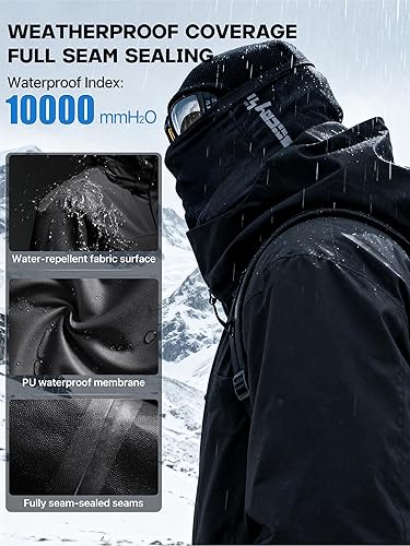 Miniatura 4 de FREE SOLDIER Chaqueta de esquí impermeable para hombre, con forro polar, abrigo de nieve cálido de invierno con capucha costuras totalmente selladas