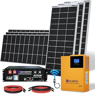 ECO-WORTHY 4.8KWH 1200W Off-Grid Solar Power System for Home Backup: 6Pcs 195W Bifacial Solar Panel + 48V 100AH UL1973 | UL9540A | CEC LiFePO4 Battery + 48V 3.5KW Hybrid Inverter