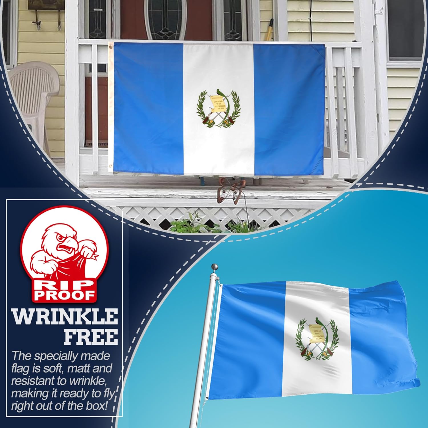 Anley Rip-Proof Double Sided 3-Ply Guatemala Flag 3x5 Foot - Vivid Color, Canvas Header and Wrinkle Resistant - The Strongest, Longest Lasting Guatemalan Country Flags 3 X 5 Ft