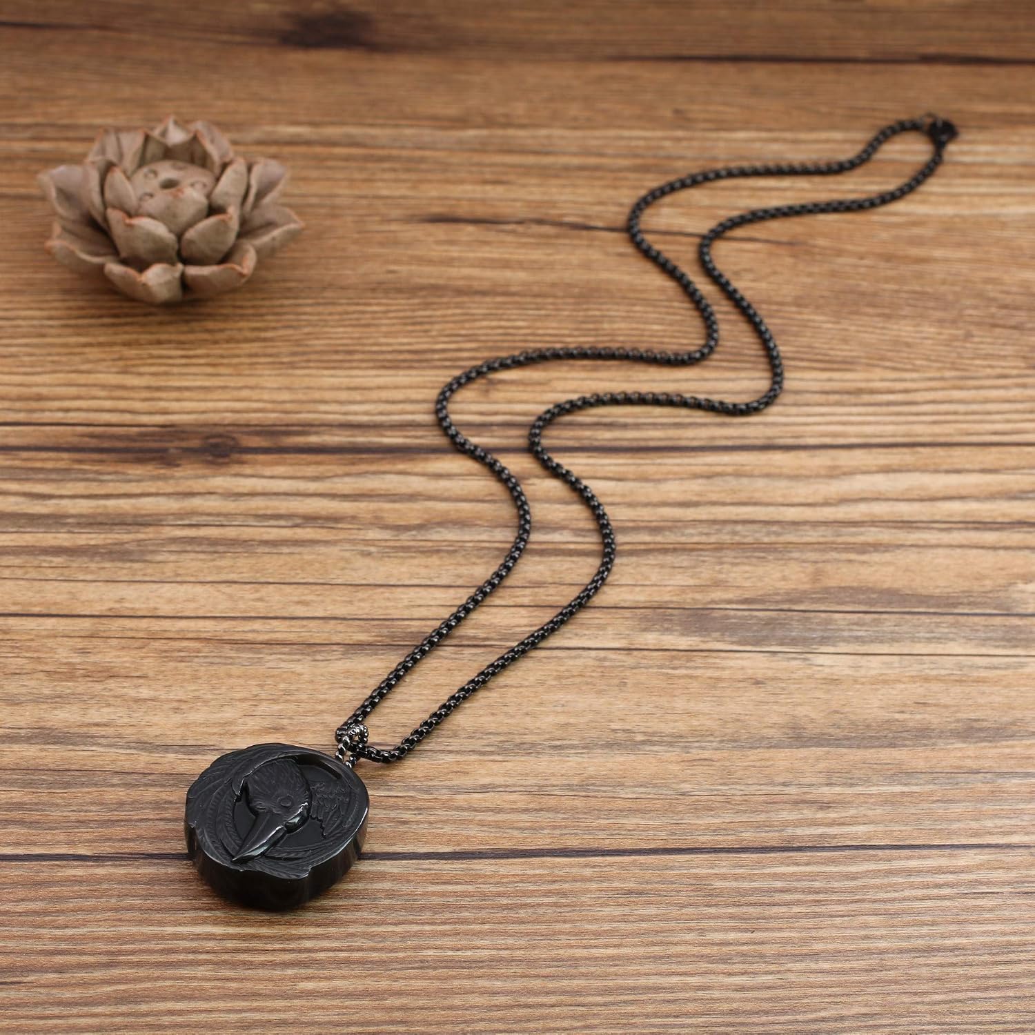 COAI Men's Viking Necklace Bold Eagle Raven Obsidian Necklace for Men Women, Stainless Steel Chain/Adjustable Nylon Cord