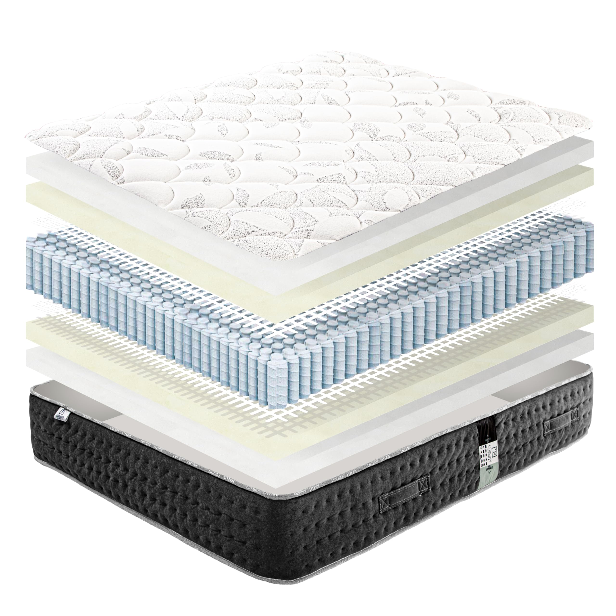 Luxury Literie - Colchón de 90 x 190 cm, serenidad, muelles ensacados, espuma de alta densidad, ergonómica, soporte muy firme + almohada + edredón
