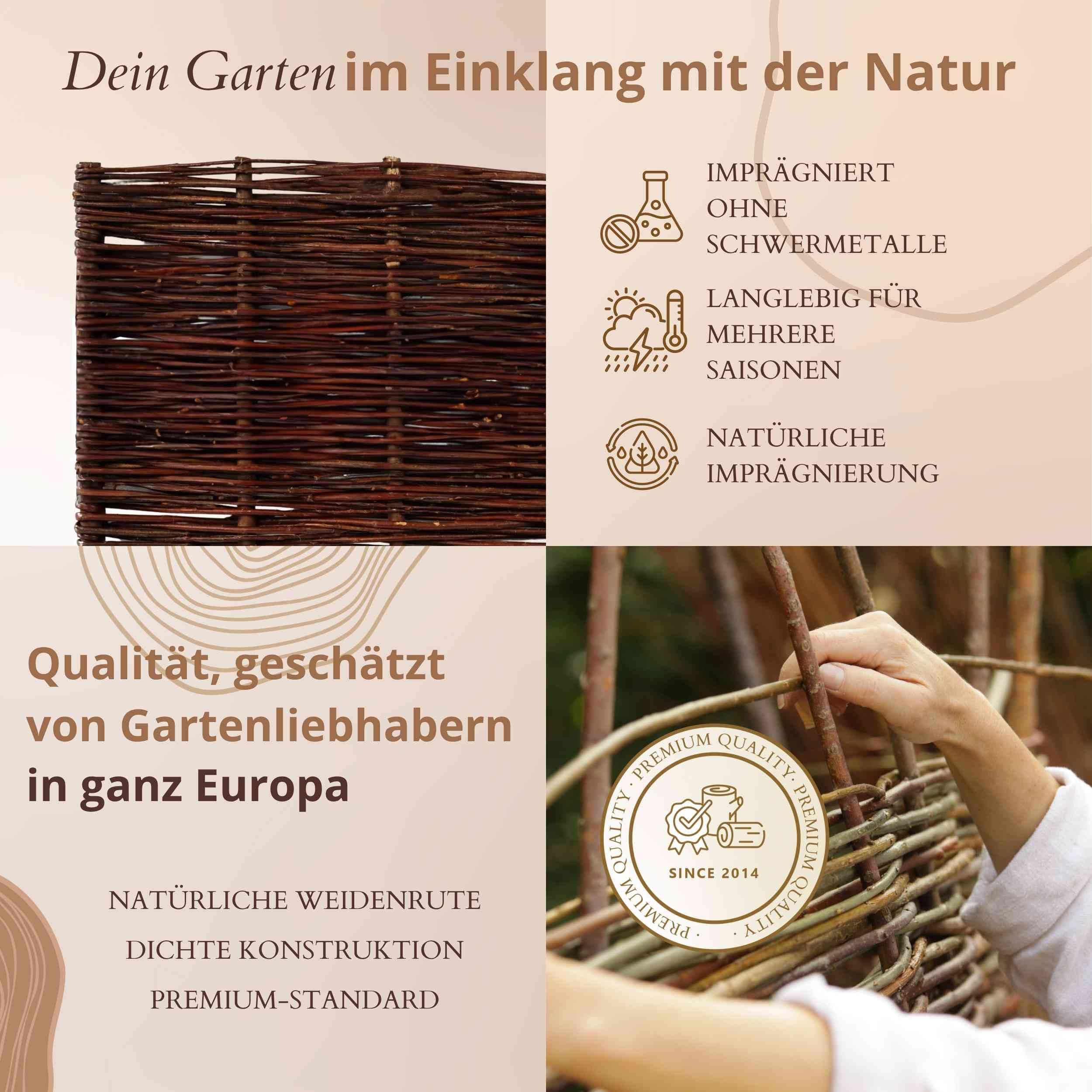 Floranica 10 Stück Beetbegrenzung Weide 20 cm x 50 cm – Rasenkante Weidengeflecht Beeteinfassung, Beetumrandung