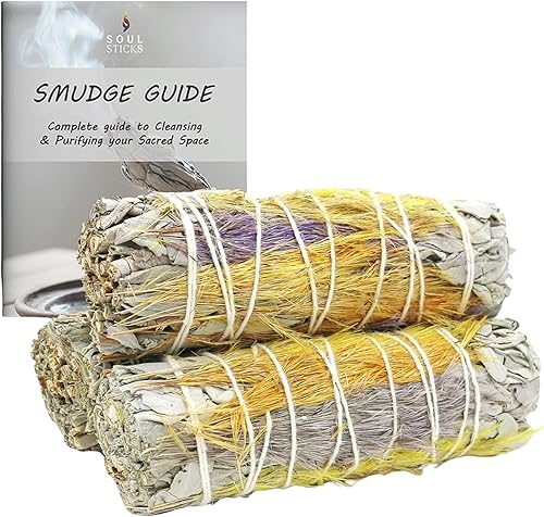 Miniatura 8 de Soul Sticks Paquete de 3 barras de salvia blanca floral con flores para limpiar el hogar, meditación, yoga, curación y manchas, California de origen