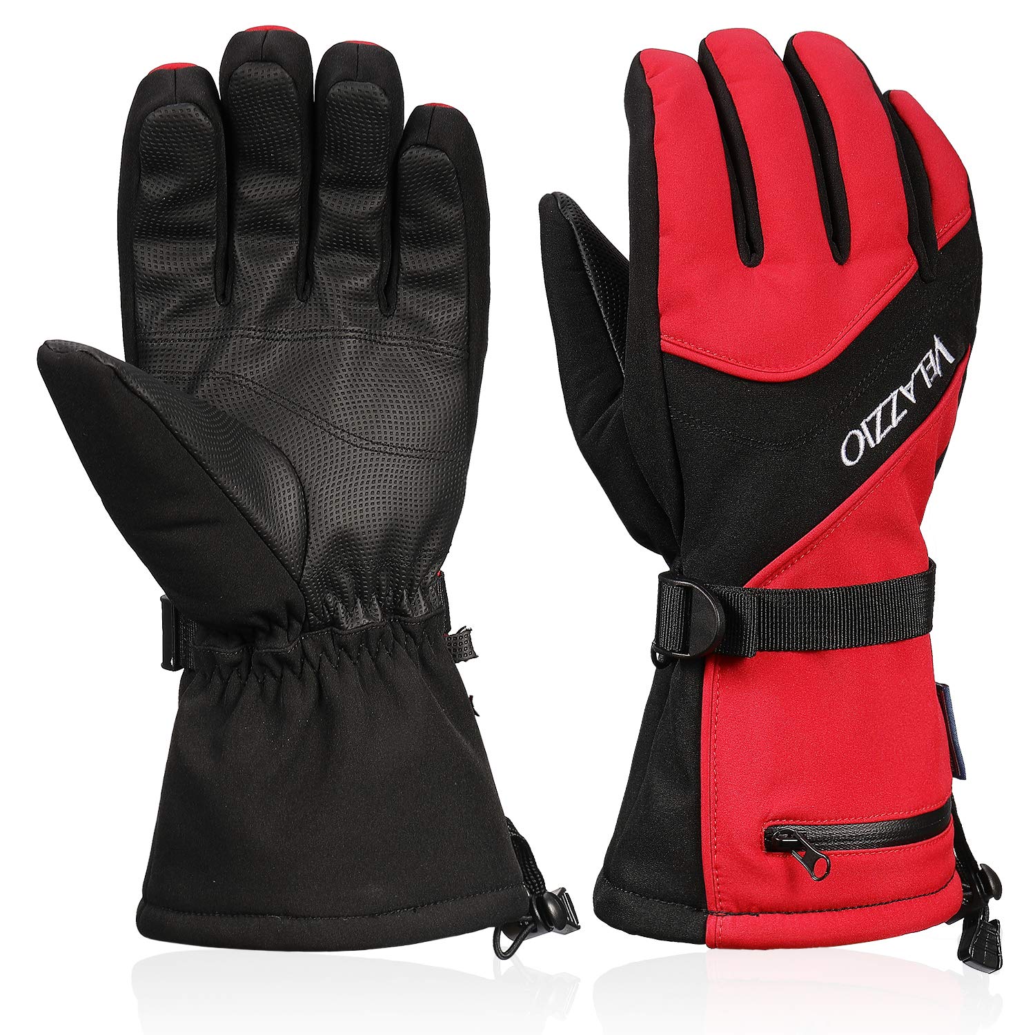 VELAZZIO Ski Gloves Waterproof Breathable Snowboard Gloves, 3M Thinsulate Insulated Warm Winter Snow Gloves, Fits Both Men & Women (Red-M)