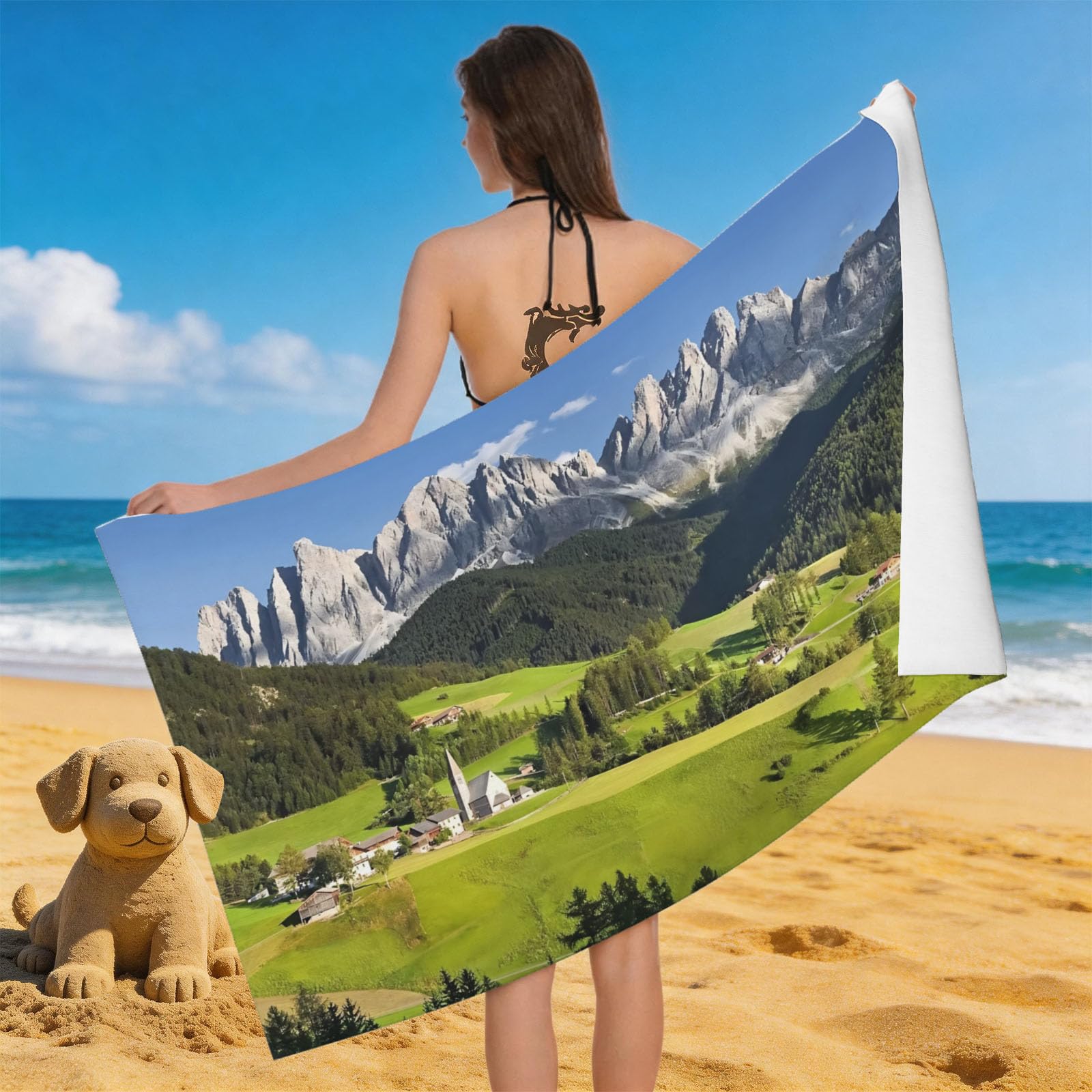 Leichong 3D The Mountains Beach Towel Large Microfiber Soft Quick Dry for Adults, Nature Landscape Bath Towel Lightweight Soft Absorbent for Travel Swimming Pool Sports, 180 x 90 cm