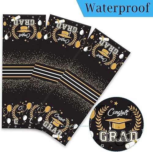 Miniatura 4 de 3 piezas de decoración de fiesta de graduación de oro rosa, manteles de graduación de felicitaciones para clase de 2023, manteles de plástico