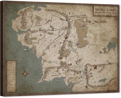 GUTTATY Lienzo decorativo de la tierra media para pared, pintura de mapa retro HD para decoración de pared del hogar, póster de mapa del mundo de