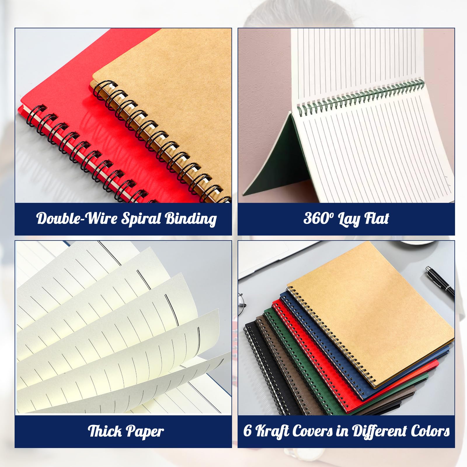 Retainbre Lot de 12 petits carnets à spirales lignés de 21 x 14 cm avec 120 pages lignées avec couverture kraft pour le travail, le bureau, l'école, les étudiants, la prise de notes