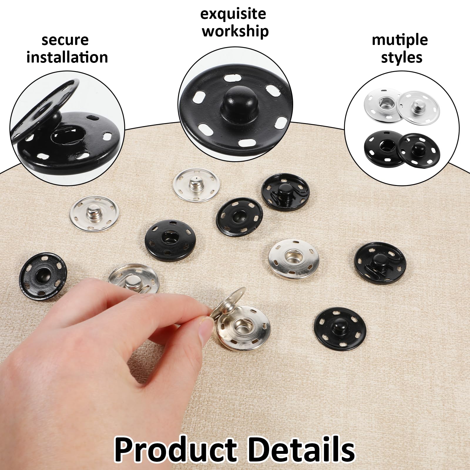 50 Set copertura in tessuto metallico bottone a pressione bottone a molla bottoni automatici bottone a pressione cuco sul cappotto, giacca rivetto tessuto 12/18/21mm  15
